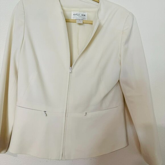 Oscar de la Renta Vintage zip front ivory jacket with zip pockets. Size:8 - Picture 3 of 8